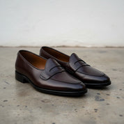 New Handmade Men black leather moccasins, Men black leather penny loafer - angle-view-showing-depth