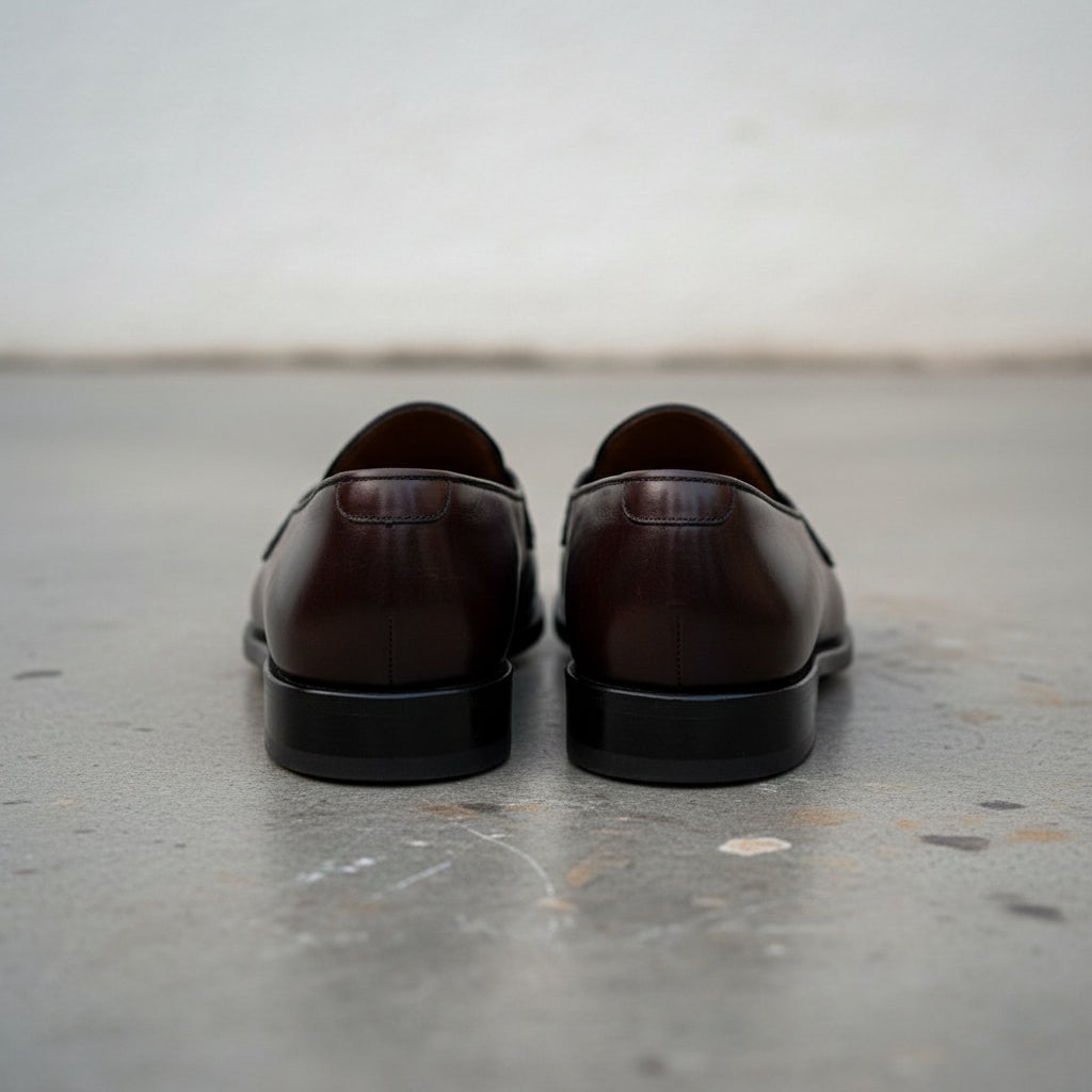 New Handmade Men black leather moccasins, Men black leather penny loafer - back-view