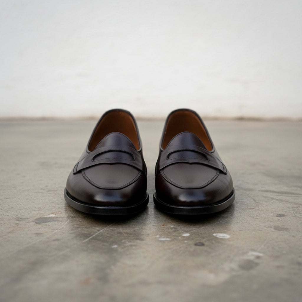 New Handmade Men black leather moccasins, Men black leather penny loafer - front-view