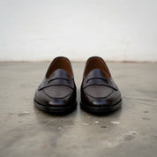 New Handmade Men black leather moccasins, Men black leather penny loafer - front-view