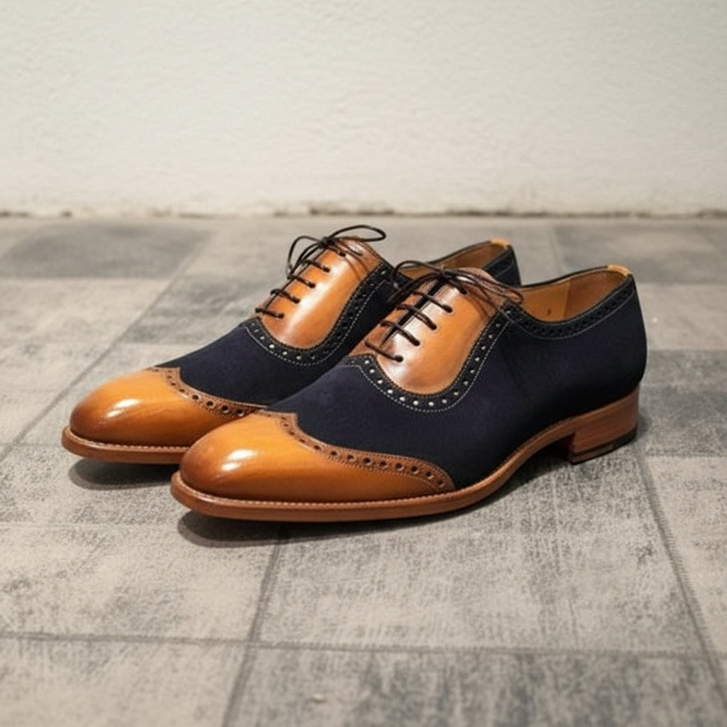 New Handmade Men Classic Brogue Style Wing Tip Leather Suede Dress Shoes