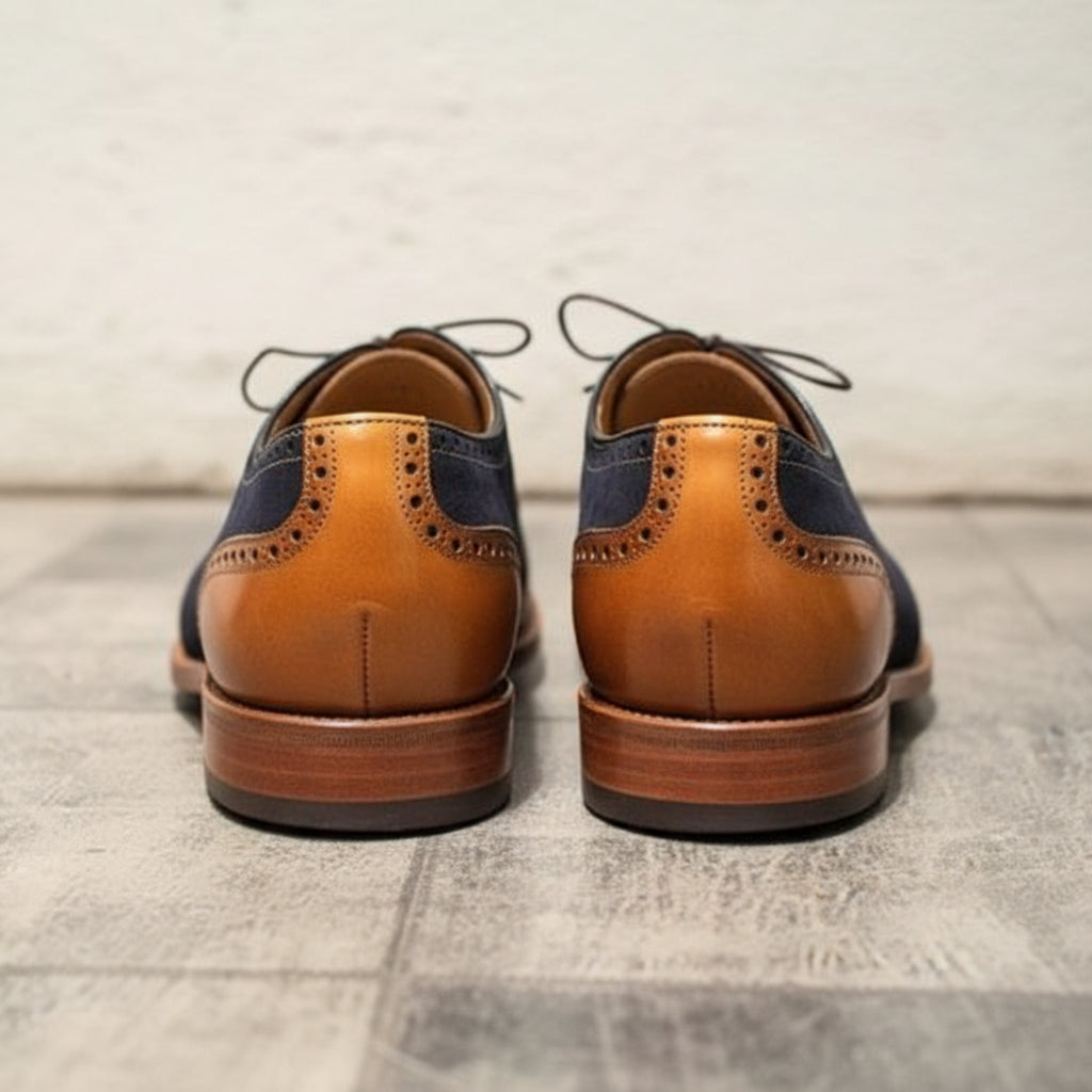 New Handmade Men Classic Brogue Style Wing Tip Leather Suede Dress Shoes