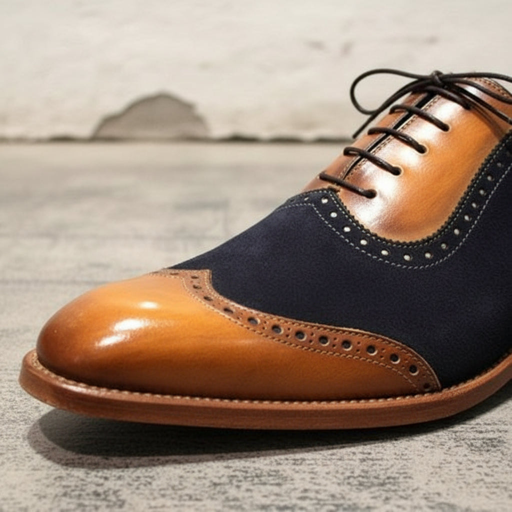 New Handmade Men Classic Brogue Style Wing Tip Leather Suede Dress Shoes