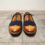 New Handmade Men Classic Brogue Style Wing Tip Leather Suede Dress Shoes