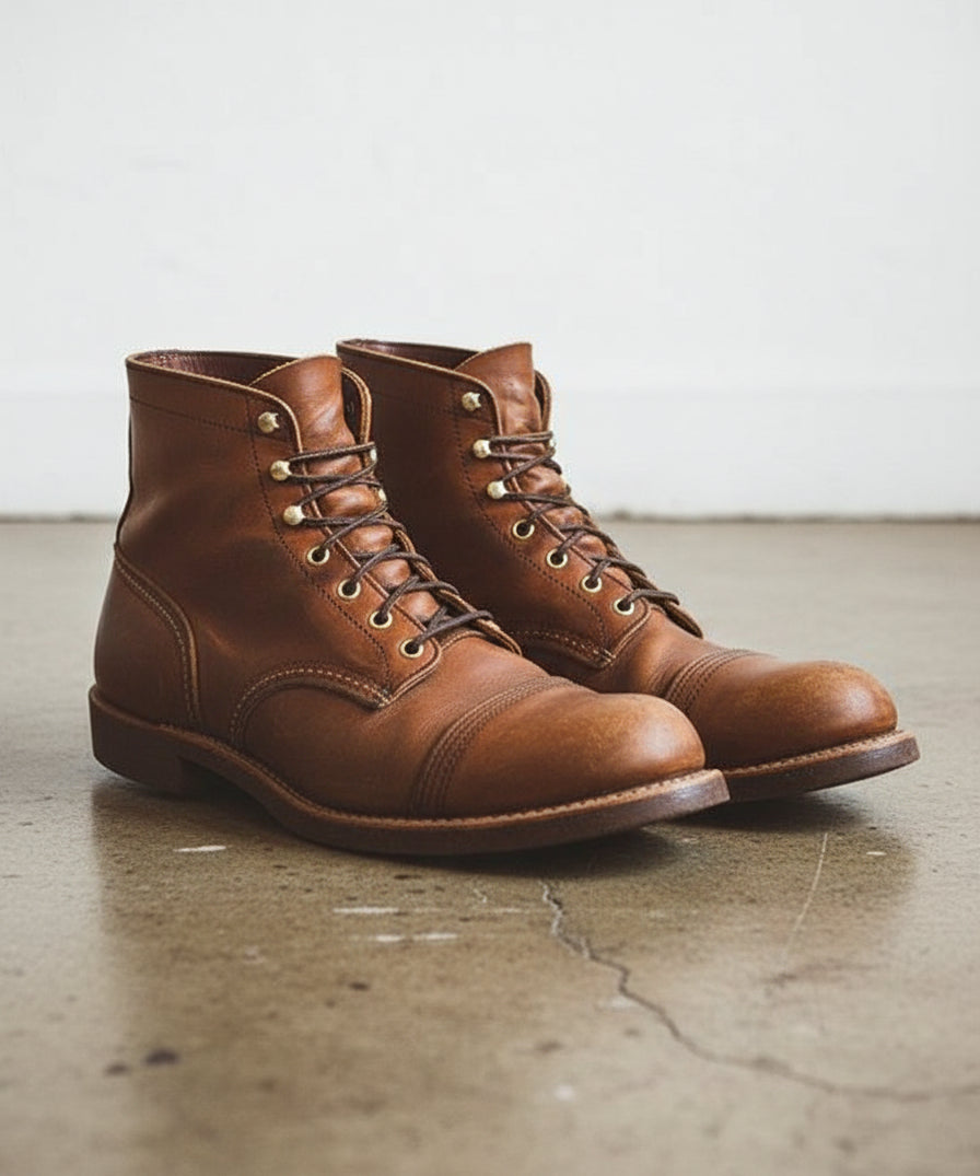 New Handmade Men Round Style Real Brown Tan Leather Ankle Boots - angle-view-showing-depth