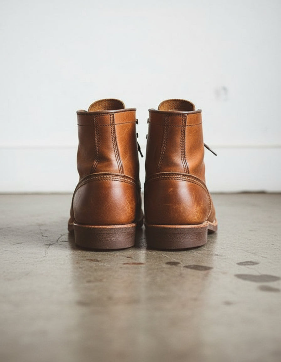 New Handmade Men Round Style Real Brown Tan Leather Ankle Boots - back-view