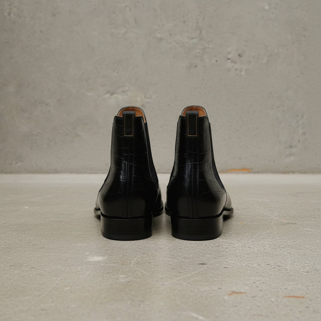 New Handmade Mens black crocodile chelsea boots, Made to order casual boot - back-view