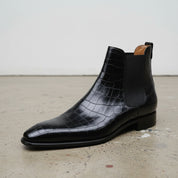 New Handmade Mens black crocodile chelsea boots, Made to order casual boot - detail-view-showing-texture