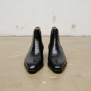 New Handmade Mens black crocodile chelsea boots, Made to order casual boot - front-view