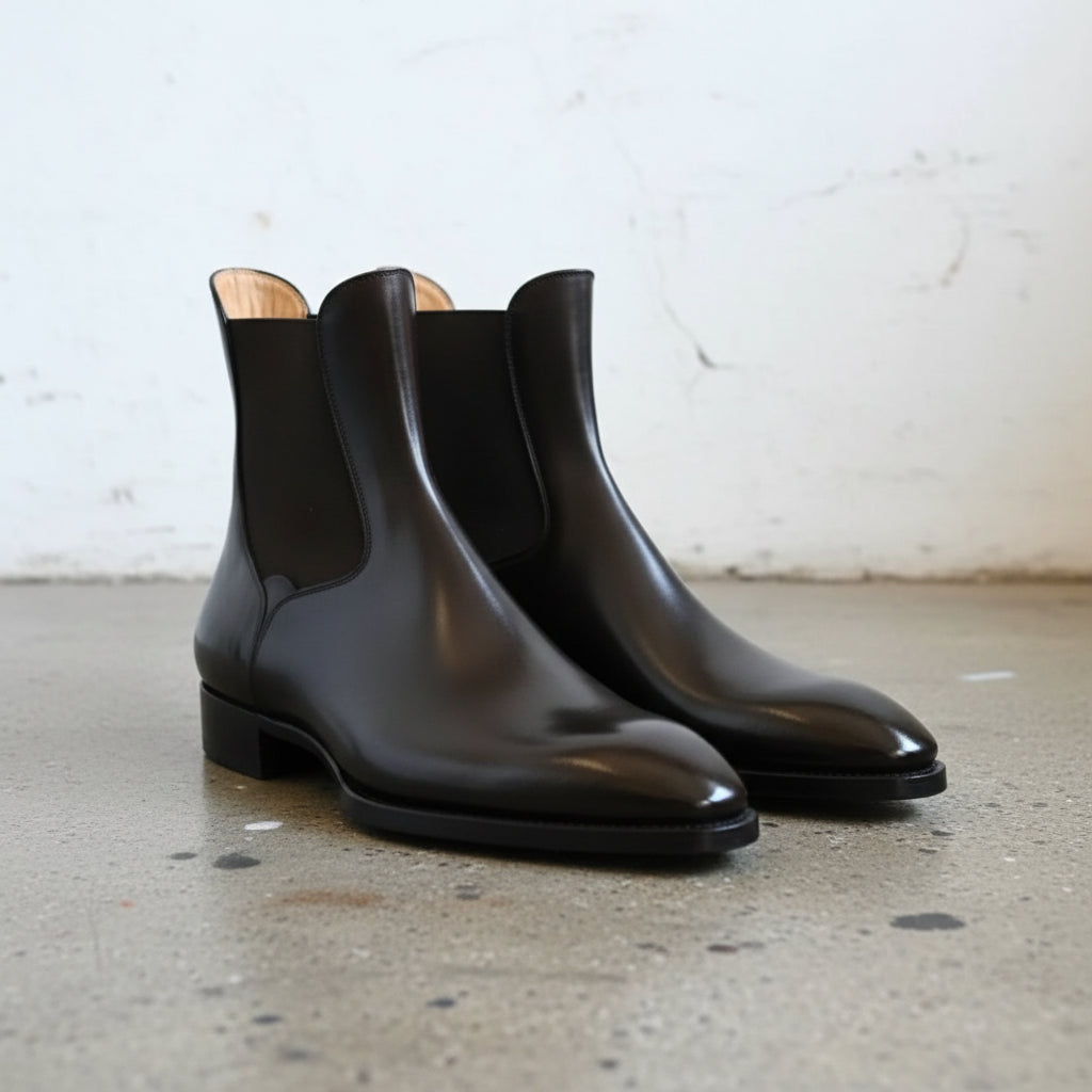 New Handmade Mens black leather chelsea boots, Made to order dress boots - 3-4-right-view