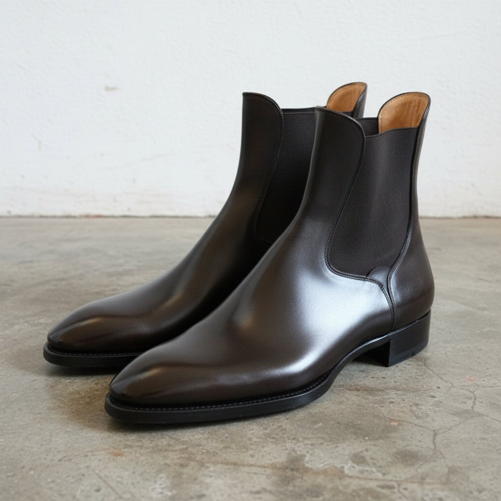 New Handmade Mens black leather chelsea boots, Made to order dress boots - angle-view-showing-depth