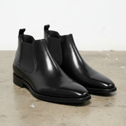 New Handmade Mens black leather chelsea boots, Made to order casual boots - angle-view-showing-depth