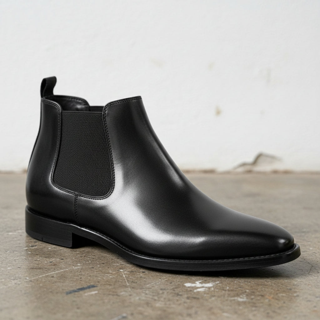 New Handmade Mens black leather chelsea boots, Made to order casual boots - detail-view-showing-texture