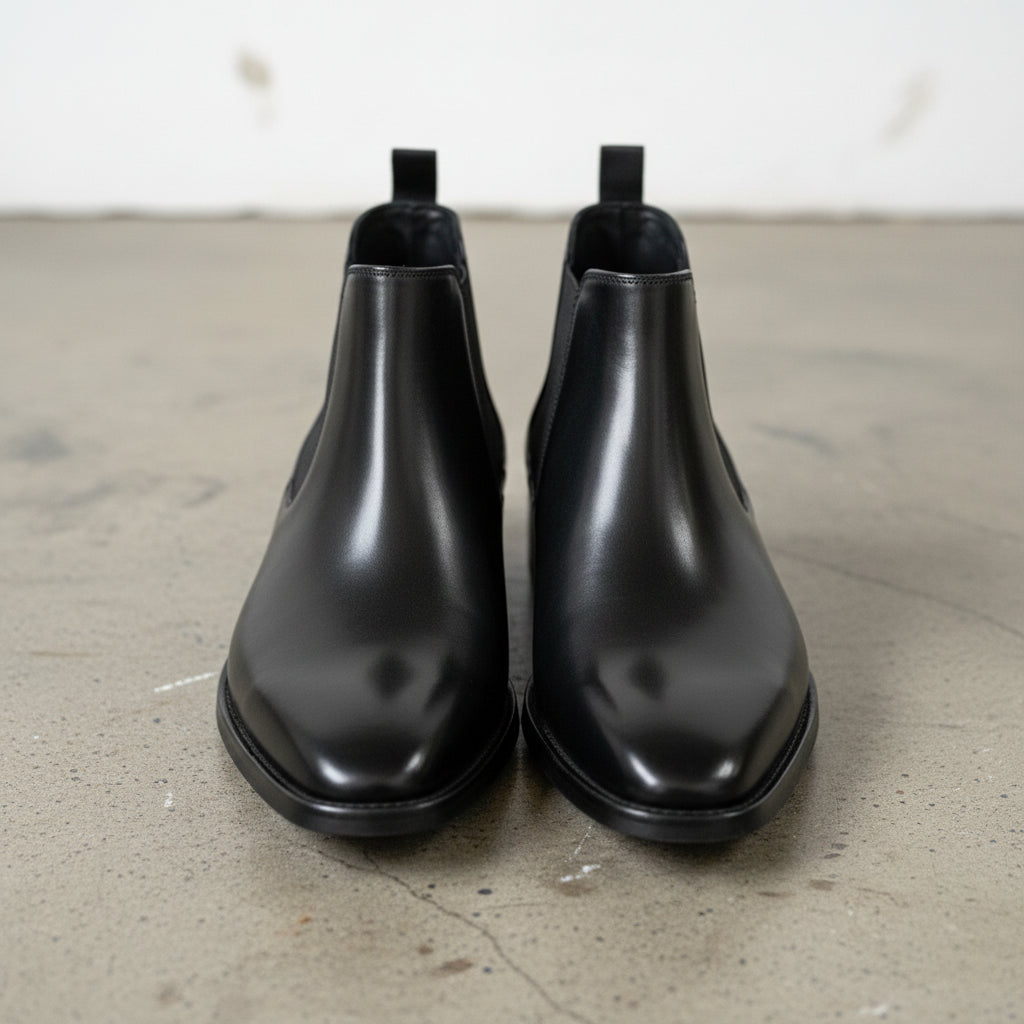 New Handmade Mens black leather chelsea boots, Made to order casual boots - front-view