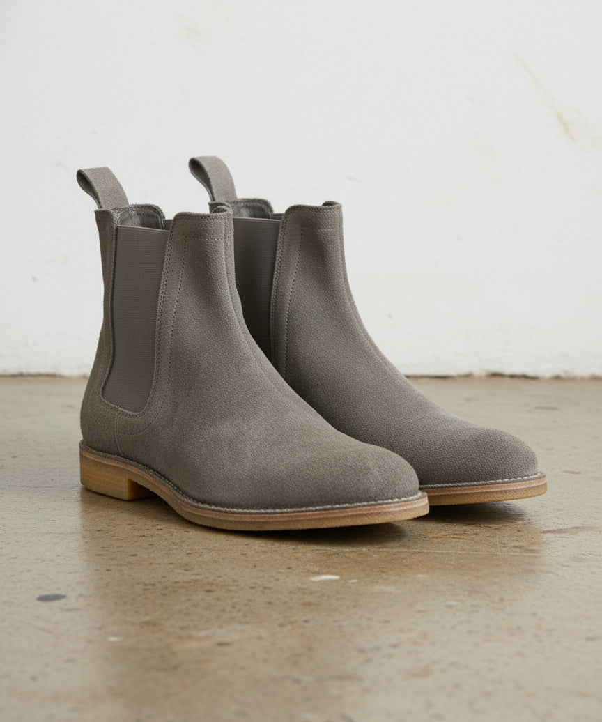 New Handmade Mens Grey Chelsea Suede Leather Boots, Men Suede Leather Boot - angle-view-showing-depth