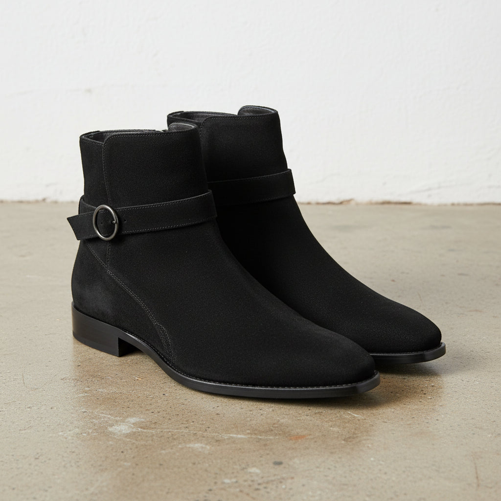 New Jodhpurs Ankle Boot Men Black Ankle High Suede Leather 's Suede Boot - angle-view-showing-depth