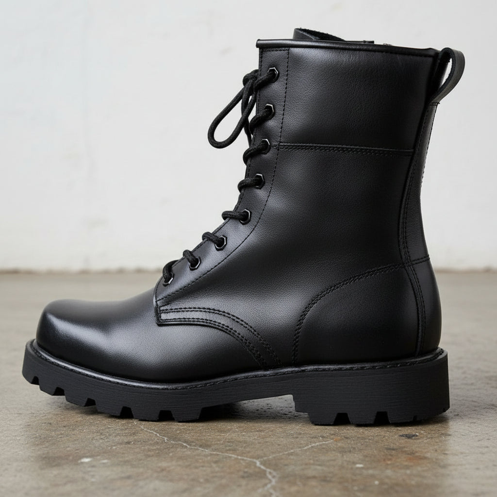 New Men Black Boots, Men Combat Boot, Men Lace up Boot, Mens - detail-view-showing-texture