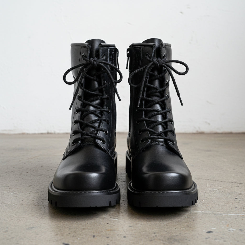 New Men Black Boots, Men Combat Boot, Men Lace up Boot, Mens - front-view