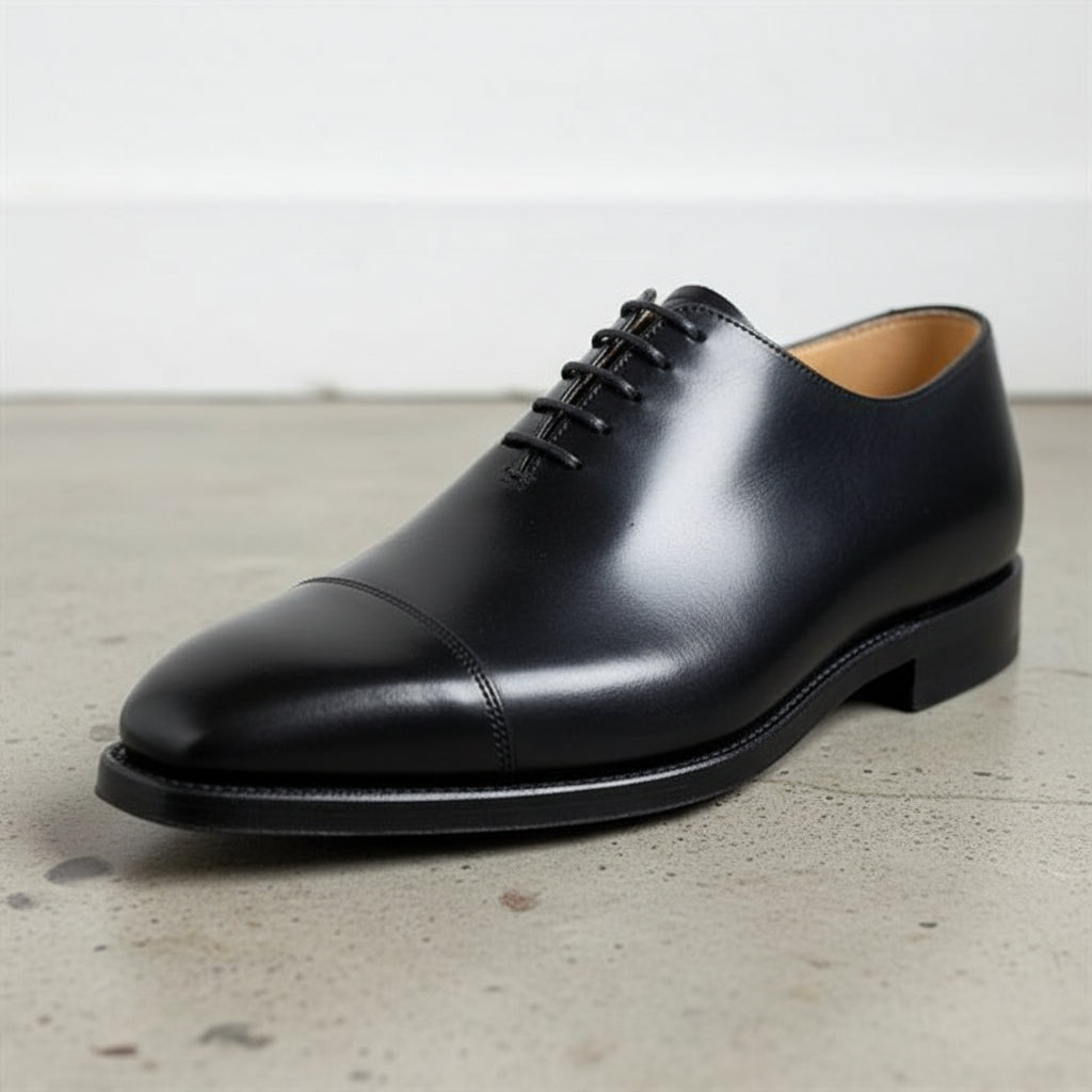 New Mens Black tuxedo shoes, Men leather Oxford shoes, formal shoes - detail-view-showing-texture