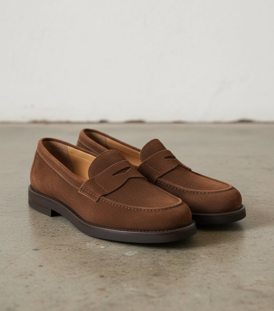 New Mens brown suede moccasins, Men casual shoes, mens penny loafer - angle-view-showing-depth