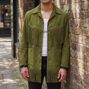 Men's Olive Green Fringe Suede Jacket — Howland