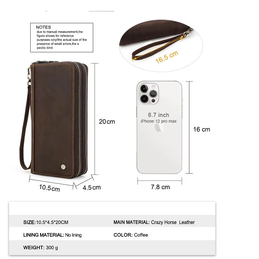 Men's Long Leather Wallet, Phone Clutch for Everyday Use