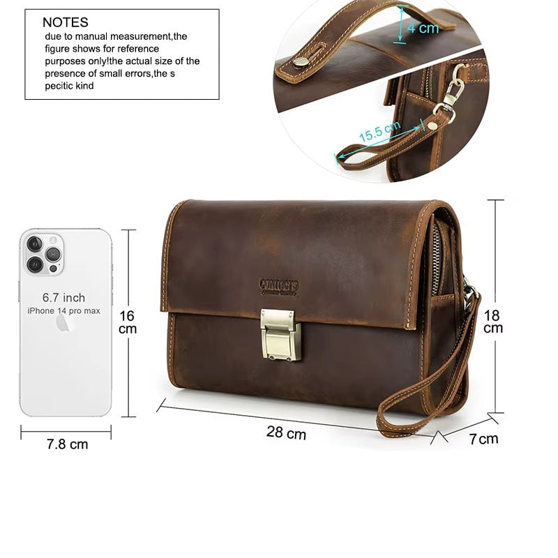 Men's Leather Anti-Theft Clutch Bag, Stylish Large Capacity Clutch