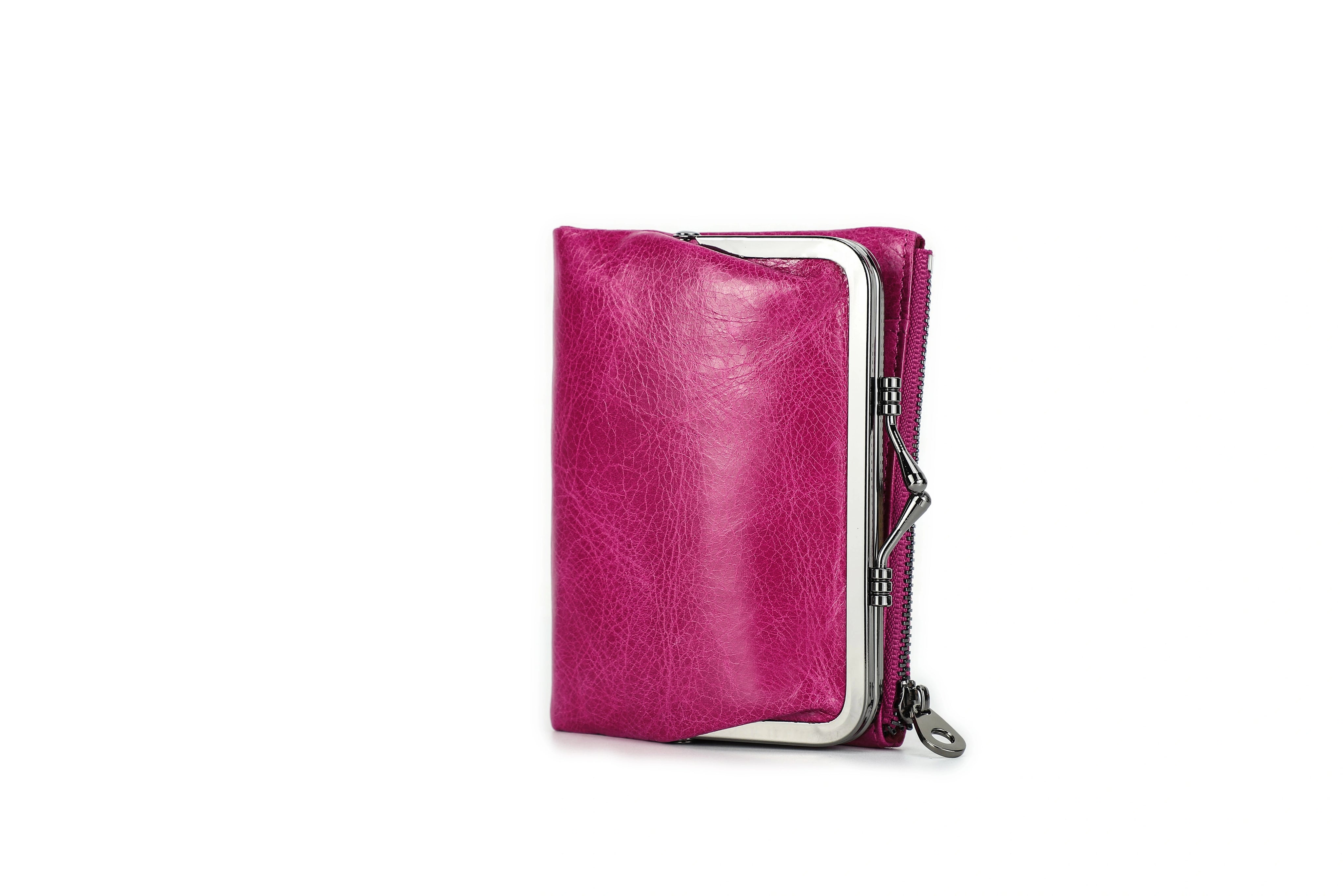 Women's Leather Kiss Lock Clutch Wallet