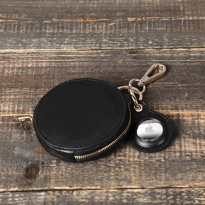 Portable Vintage Round Zipped Leather AirPods Pro 3 Women's Case