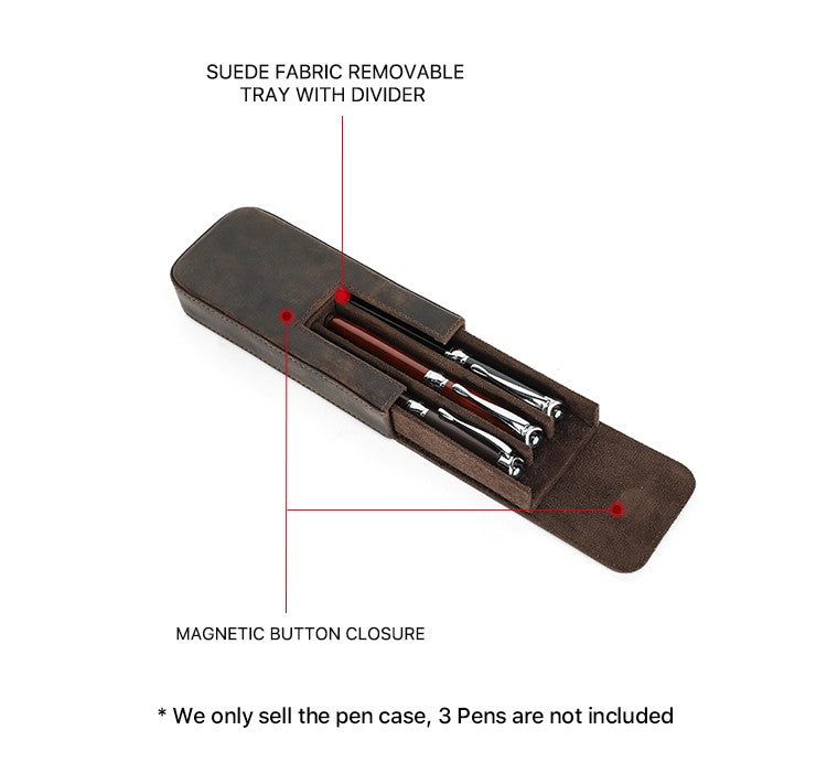 Premium Genuine Leather 3-Slot Pen Organizer for Professionals