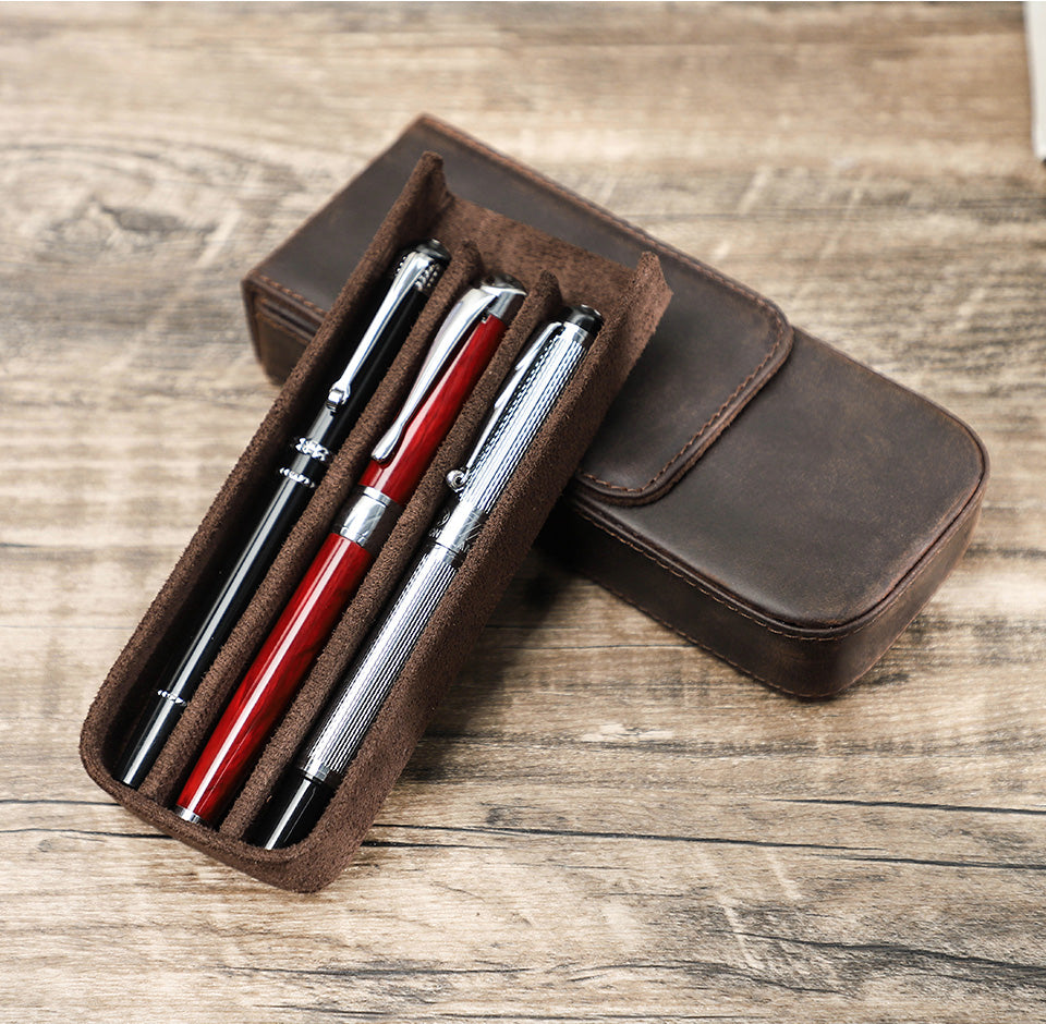 Premium Genuine Leather 3-Slot Pen Organizer for Professionals