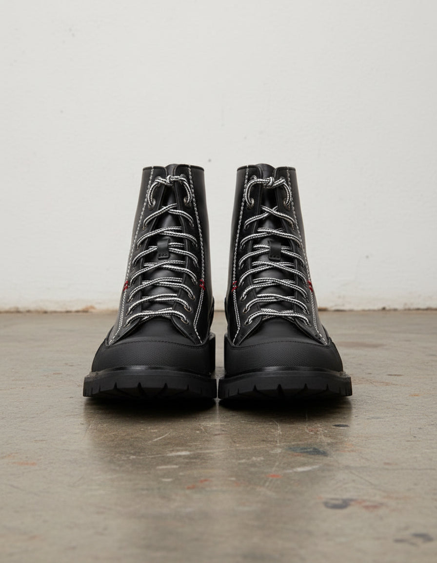 Premium Leather Lace-up Motorcycle Boots - Durable and Comfortable Boots - front-view