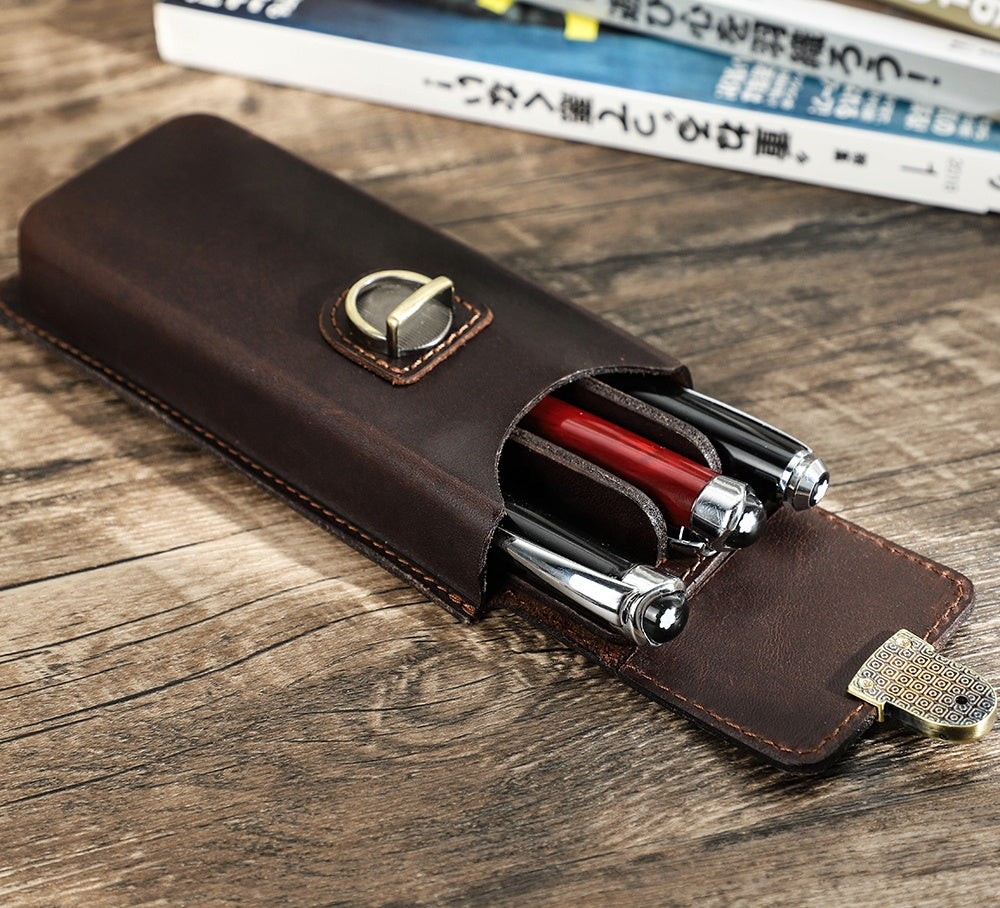 Premium Leather Pen Organizer - Vintage-Inspired Design