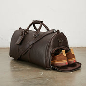 Premium Leather Travel Duffel Bag with Shoe Compartment - angle-view-showing-depth