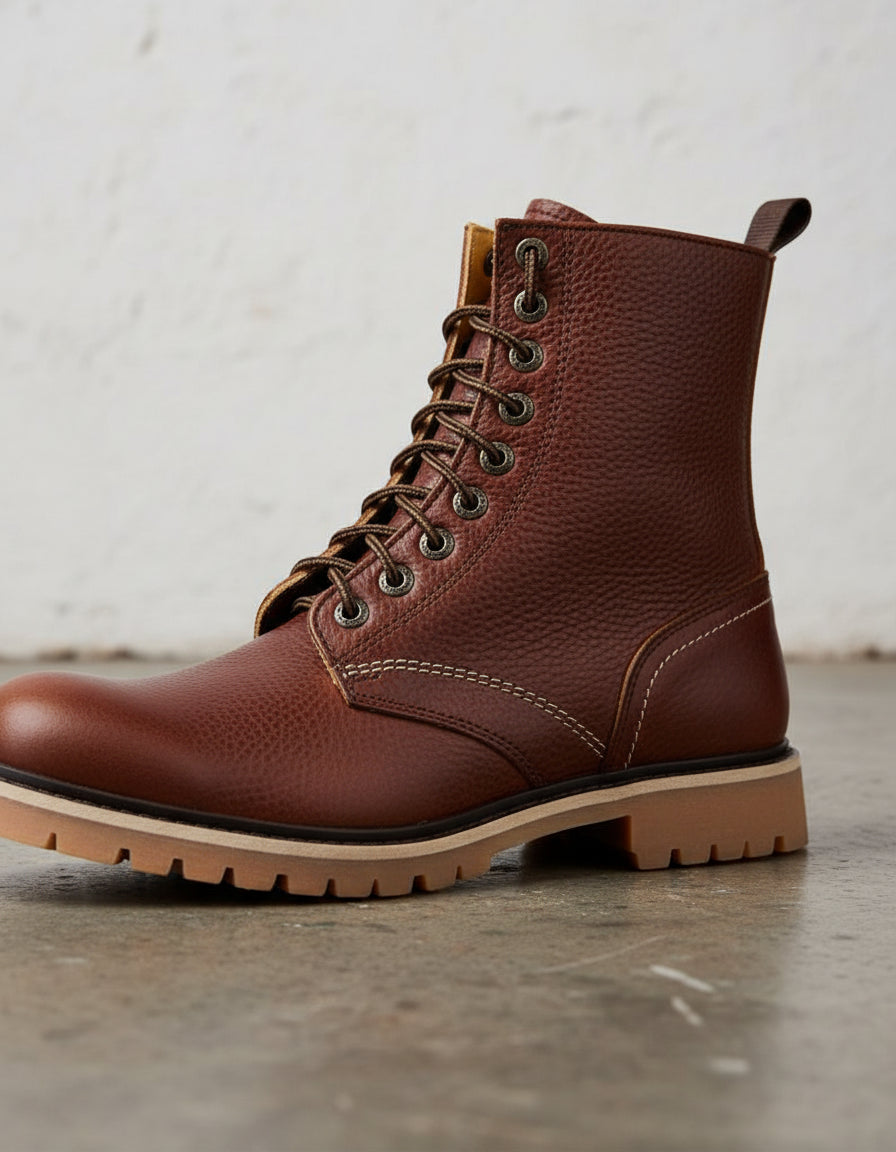 Premium Leather with Lockstitch Sewing Men's Biker Boots - detail-view-showing-texture