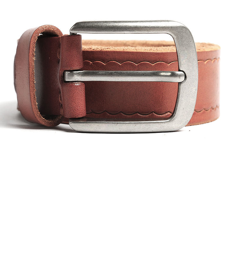 Rectangular Steel Buckle Genuine Leather Men display picture 1