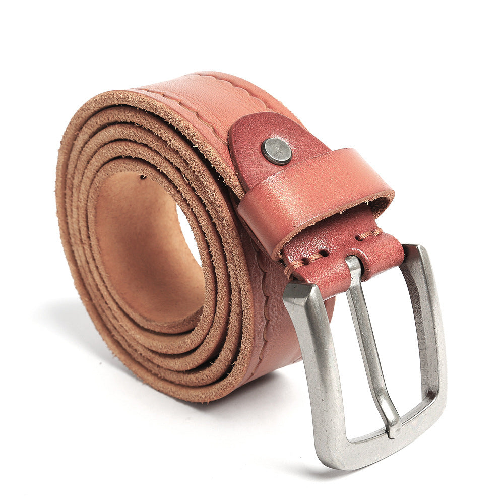 Rectangular Steel Buckle Genuine Leather Men display picture 2
