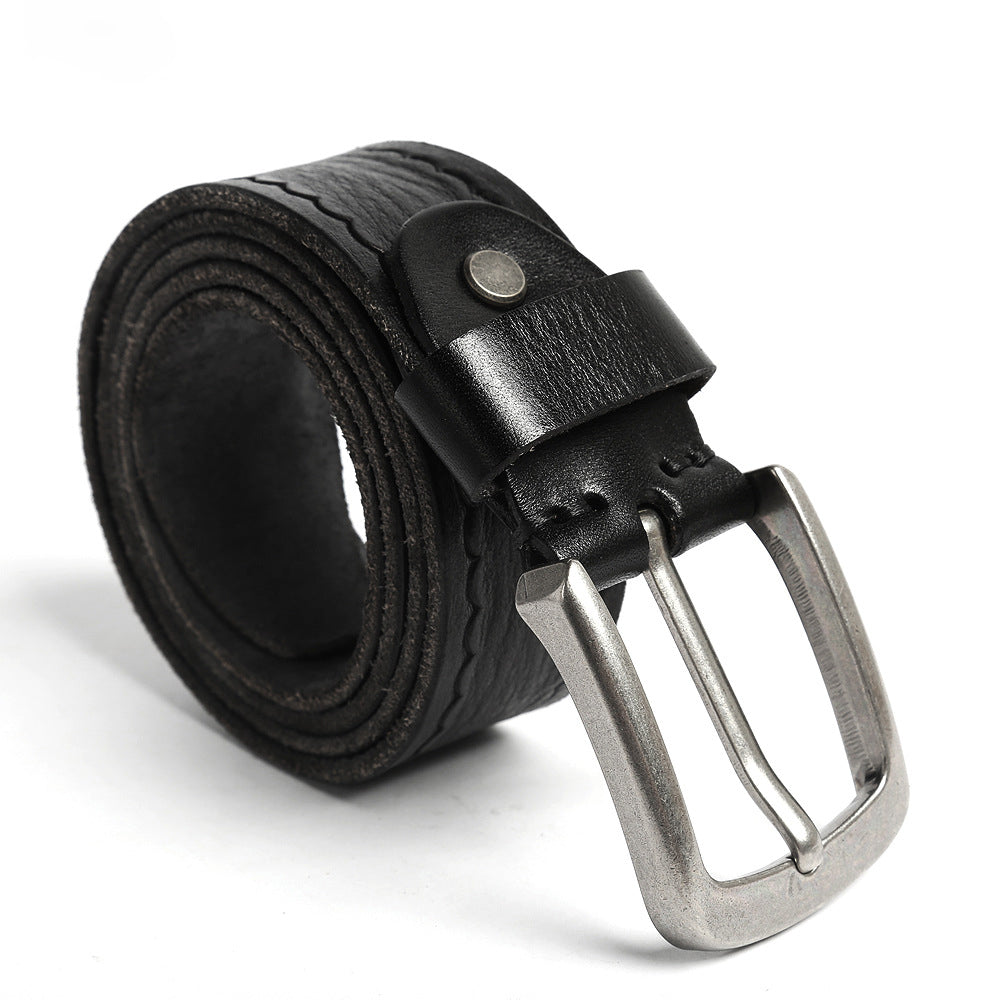 Premium Retro Vintage Rectangular Steel Buckle Genuine Leather Men’s Belt