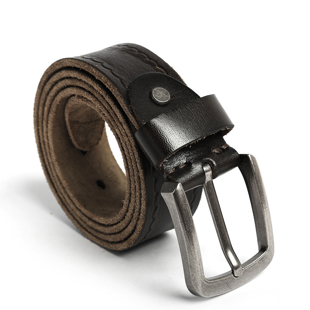 Rectangular Steel Buckle Genuine Leather Men display picture 1