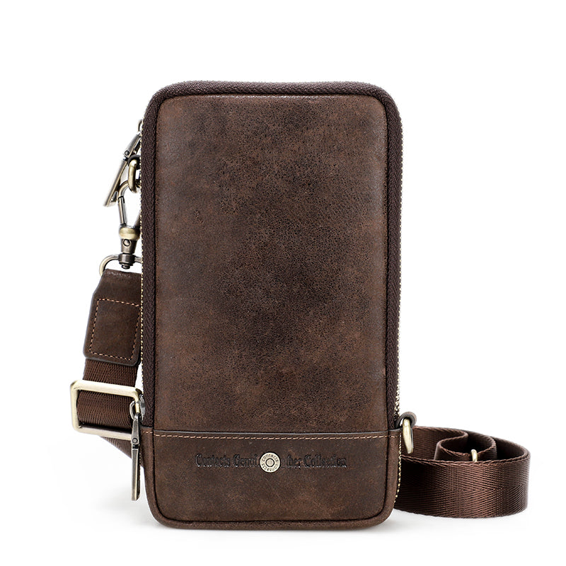 classic crossbody bags travel Premium Travel Classic Zipper Phone Bag - Leather Unisex Crossbody Bag