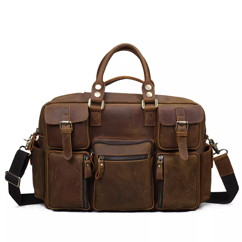 Premium Vintage Crazy Horse Leather Laptop Messenger Bag for Men