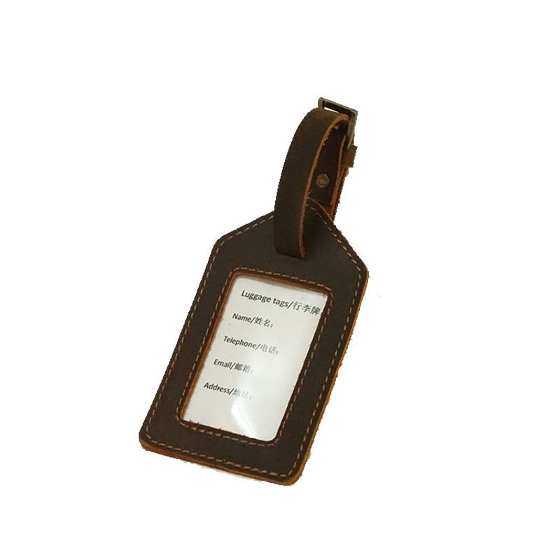 Premium Vintage Genuine Leather Luggage Tag with Clear Window