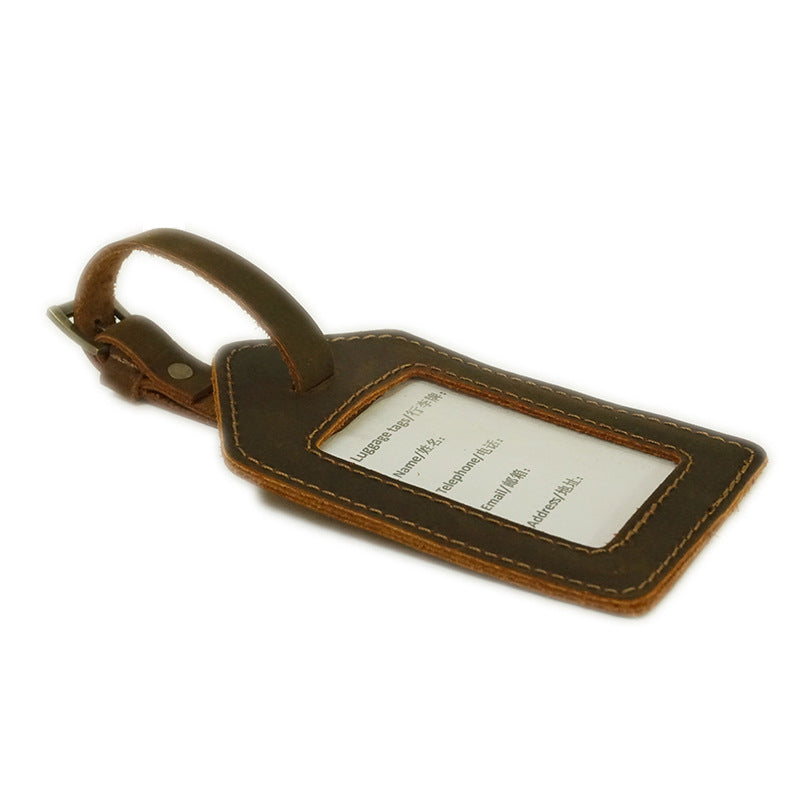Genuine Leather Luggage Tag with Clear Window | Rebels Market