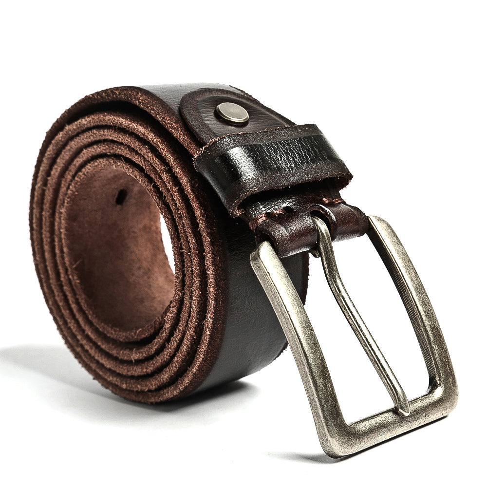 Premium Vintage Pinhole Rectangular Buckle Genuine Leather Men’s Belt