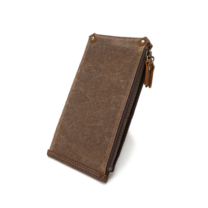 Premium Vintage Slim Canvas Zipper Closure Men's Long Wallet