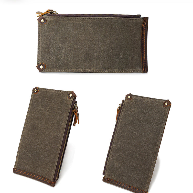 Premium Vintage Slim Canvas Zipper Closure Men's Long Wallet