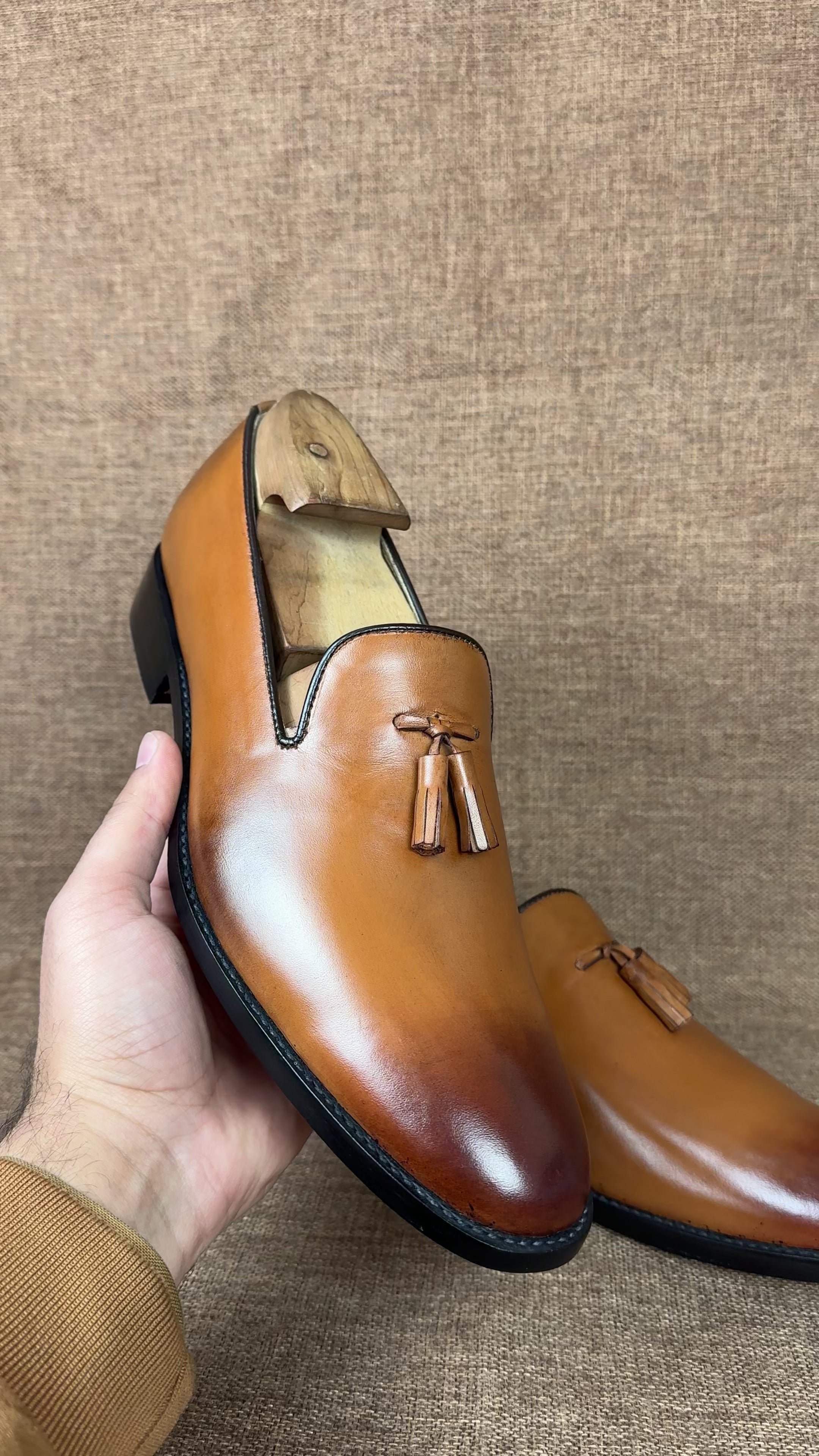 Handcrafted Men's Chaplin Tassel Loafer in Rich Brown