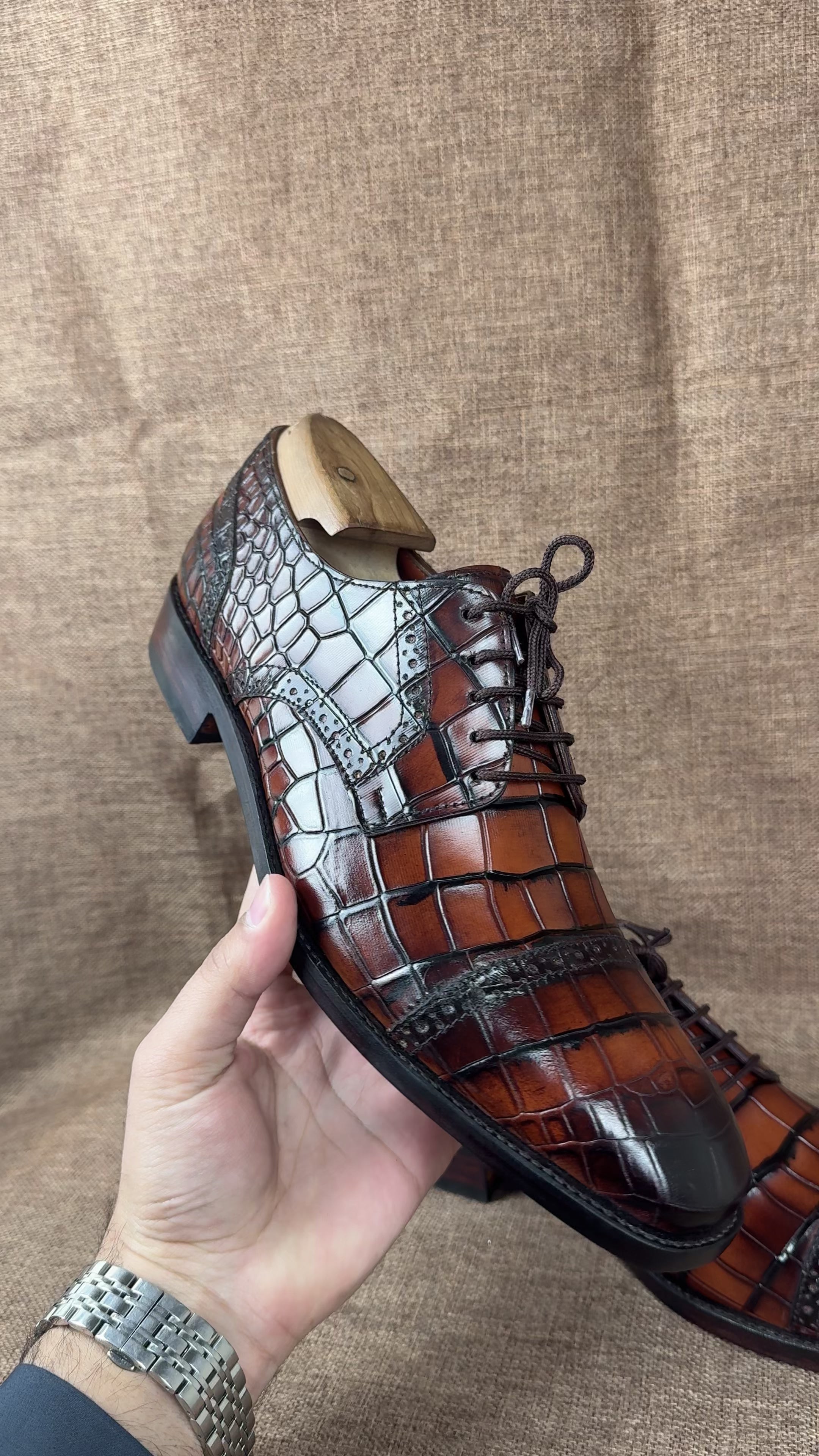 Handcrafted Brown Calf Leather Square Toe Dress Shoes