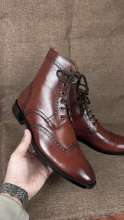 Men's High Ankle Wingtip Brogue Lace-up Dress Boots