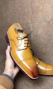 Handmade Men Tan Color Oxford Brogue Formal Shoes, Dress Shoes Shoe